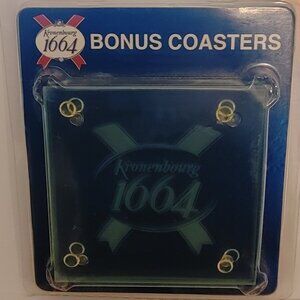 KRONENBOURG 1664 Glass Coasters BNIP Set of 2 Rubber Feet Protect Your Surfaces